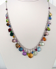 14k White Gold "Happy" Necklace with Mixed Gemstones…